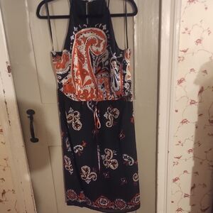 LOFT Black and Red Paisley Midi Dress
